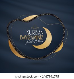 Feast of the Sacrifice Greeting (Eid al-Adha Mubarak) (Turkish: Kurban Bayraminiz Kutlu Olsun) Holy days of muslim community. Billboard, Poster, Social Media, Greeting Card template.