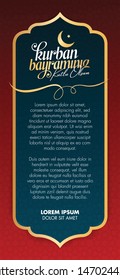 Feast of the Sacrifice Greeting (Eid al-Adha Mubarak) (Turkish: Kurban Bayraminiz Kutlu Olsun) Holy days of muslim community. Poster, Social Media, Greeting and Wishes Card template.
