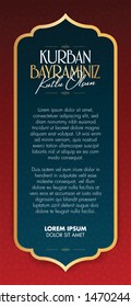 Feast of the Sacrifice Greeting (Eid al-Adha Mubarak) (Turkish: Kurban Bayraminiz Kutlu Olsun) Holy days of muslim community. Poster, Social Media, Greeting and Wishes Card template.
