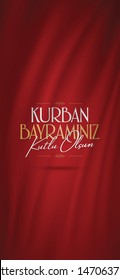 Feast of the Sacrifice Greeting (Eid al-Adha Mubarak) (Turkish: Kurban Bayraminiz Kutlu Olsun) Holy days of muslim community. Billboard, Poster, Social Media, Greeting Card template.