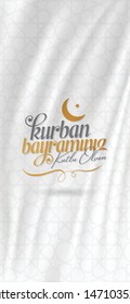 Feast of the Sacrifice Greeting (Eid al-Adha Mubarak) (Turkish: Kurban Bayraminiz Kutlu Olsun) Holy days of muslim community. Billboard, Poster, Social Media, Greeting Card template.
