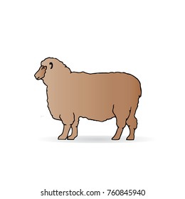 Feast of Sacrifice Kurban-bayram, ornate ram (sheep), cartoon on white background, vector