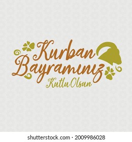 Feast of the Sacrifice Social Media Design,Eid al-Adha Greeting (Turkish: Kurban Bayraminiz Kutlu Olsun) Muslim Holiday Celebration Card With Ram Silhouette