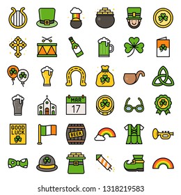Feast of Saint Patrick icon set, filled style editable outline