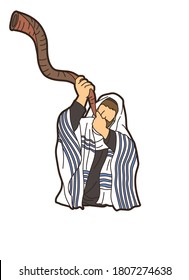 Feast of trumpets Jewish blowing the shofar horn cartoon graphic vector