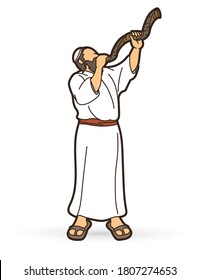Feast of trumpets Jewish blowing the shofar horn cartoon graphic vector