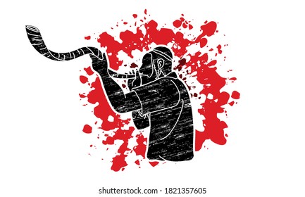 Feast of trumpets Jewish people blowing the shofar horn cartoon graphic vector