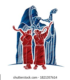 Feast of trumpets Jewish people blowing the shofar horn cartoon graphic vector