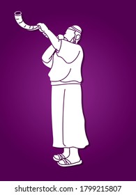 Feast of trumpets.Jewish blowing the shofar horn cartoon graphic vector