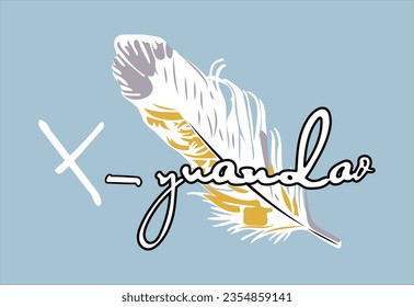 Feather alongside stylish text for t shirt