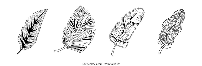 Feather Artistically Drawn Stylized Element Vector Set