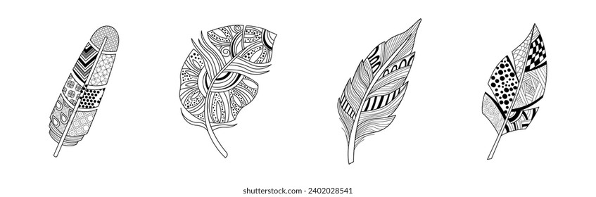 Feather Artistically Drawn Stylized Element Vector Set