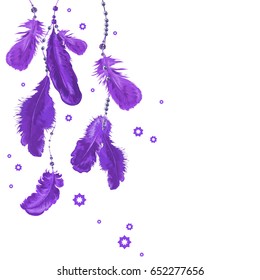 Feather background. Abstract Composition with Decorative Bird Feathers. Falling Gems Abstract Background. Shiny Diamond Design. Vector illustration. Collection