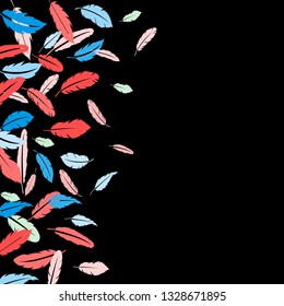 Feather background vector print. Flying feather elements vector design for card, banner.