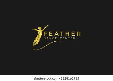 Feather ballet dancer golden logo design literature writing icon symbol