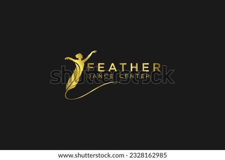 Feather ballet dancer golden logo design literature writing icon symbol