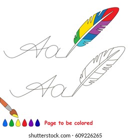Feather to be colored, the coloring book for preschool kids with easy educational gaming level.