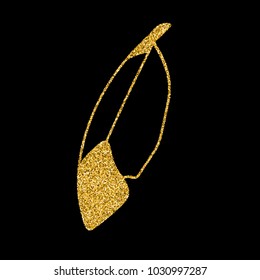 Feather bird golden contour with golden elements on a black background