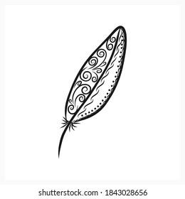 Feather of bird icon isolated on white. Zentagle coloring page book. Vector stock illustration. EPS 10