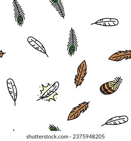 feather bird soft quil fluffy Vector Seamless Pattern Thin Line Illustration