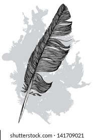 Feather of bird and spray paint - vector background