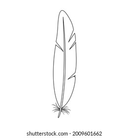 Icono de contorno del vector de la pluma. La ilustración vectorial se desvanece en el fondo blanco. Icono de ilustración de contorno aislado de pájaro pluma.