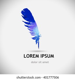 Feather bird watercolor. Vector