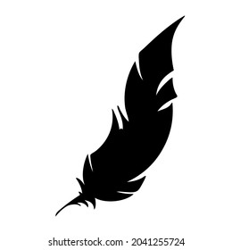 Feather of birds. Black feather silhouette for logo vector set