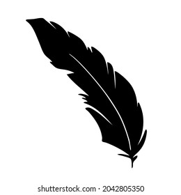 Feather of birds. Black feather silhouette for logo vector set