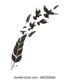 Feather with birds silhouettes