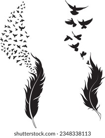 Feather To Birds SVG, Feather with birds Clipart, Feathers SVG svg