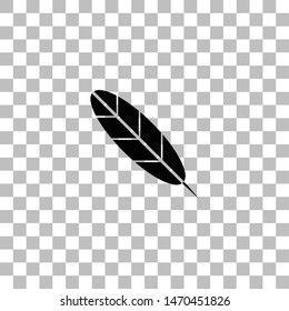 Feather. Black flat icon on a transparent background. Pictogram for your project