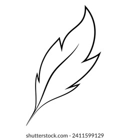 Feather black icon. Linear feather symbol on white background. Vector illustration.