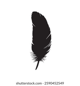 Feather Black Silhouette Hand-Drawn Sketch with Grunge Texture