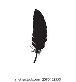 Feather Black Silhouette Hand-Drawn Sketch with Grunge Texture
