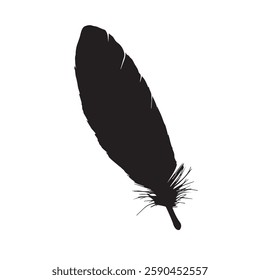 Feather Black Silhouette Hand-Drawn Sketch with Grunge Texture