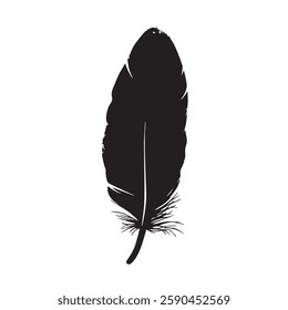 Feather Black Silhouette Hand-Drawn Sketch with Grunge Texture