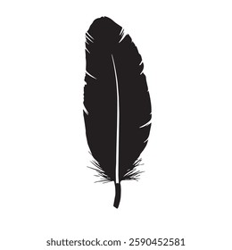 Feather Black Silhouette Hand-Drawn Sketch with Grunge Texture