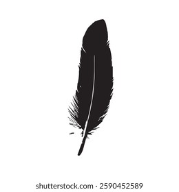 Feather Black Silhouette Hand-Drawn Sketch with Grunge Texture