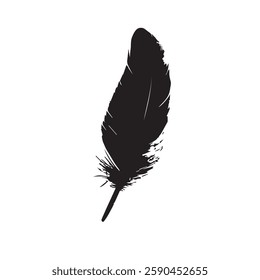 Feather Black Silhouette Hand-Drawn Sketch with Grunge Texture