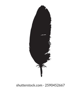 Feather Black Silhouette Hand-Drawn Sketch with Grunge Texture