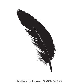 Feather Black Silhouette Hand-Drawn Sketch with Grunge Texture