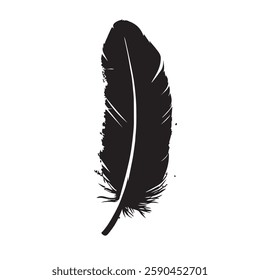 Feather Black Silhouette Hand-Drawn Sketch with Grunge Texture