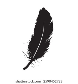 Feather Black Silhouette Hand-Drawn Sketch with Grunge Texture