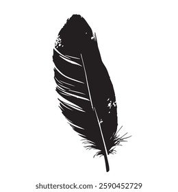 Feather Black Silhouette Hand-Drawn Sketch with Grunge Texture