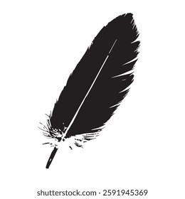 Feather Black Silhouette Hand-Drawn Sketch with Grunge Texture