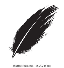 Feather Black Silhouette Hand-Drawn Sketch with Grunge Texture