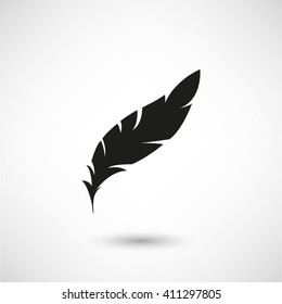 Feather - black vector  icon  with shadow