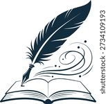Feather and book blue design  