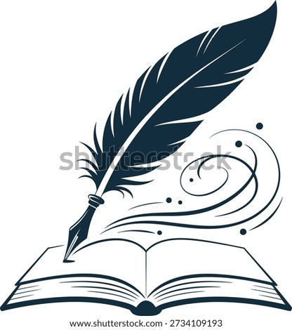 Feather and book blue design  
